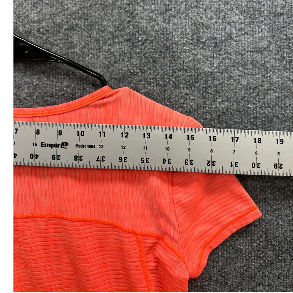 Athleta Womens Neon Coral Orange Ribbed Asymmetrical Hem Short Sleeve Tee Top, S - Picture 8 of 9
